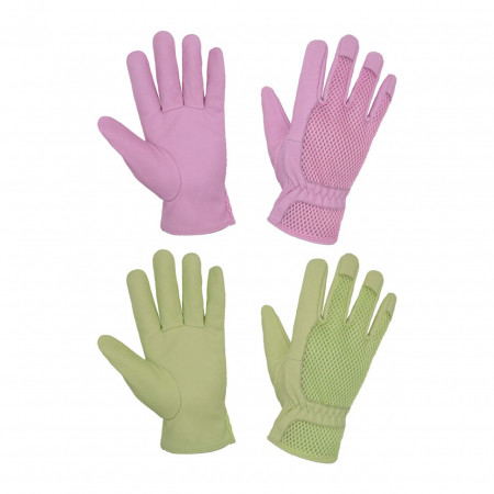 Set 2 perechi de manusi pentru gradinarit FACELANDY, piele/textil, roz/verde, marimea M - Img 1