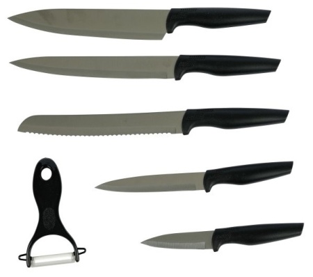 Set 5 cutite AXENTIA cu lame din otel inoxidabil si curatitor de legume cu lama ceramica