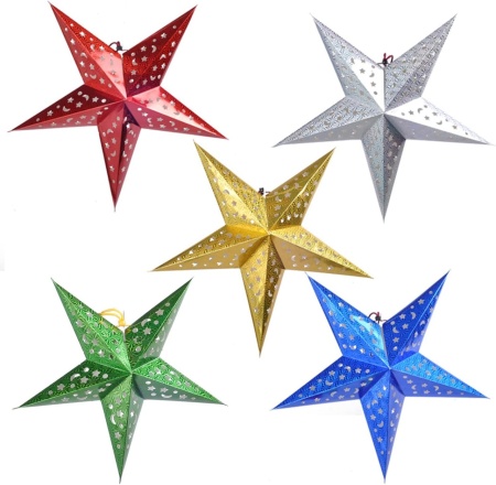 Set 5 stele pentru bradul de Craciun Diko, carton, multicolor, 30 cm