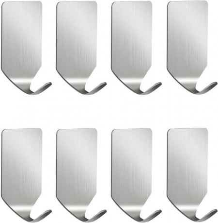 Set 8 carlige de perete Cerioll, otel inoxidabil, argintiu, 2,3 x 4,2 cm
