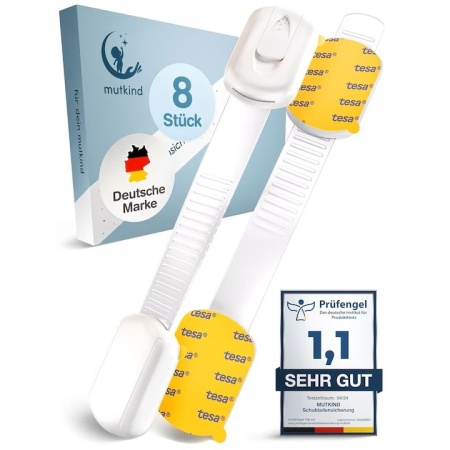 Set 8 piese sigurante usi copii, blocator sertare, usa cuptor, frigider, congelator, ajustabile pe lungime, adeziv puternic TESA, fara urme dupa indepartare