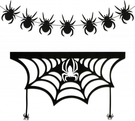 Set banner si decor pentru Halloween Qpout, pasla/hartie/plastic, negru, 4 m / 80 x 48 cm