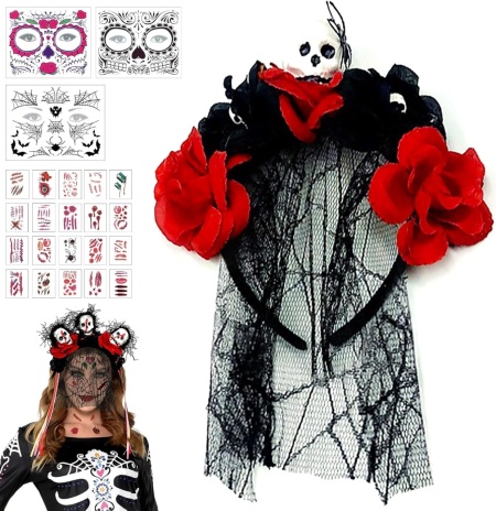 Set bentita dama si stickere pentru Halloween Giugio, poliester/PVC, multicolor