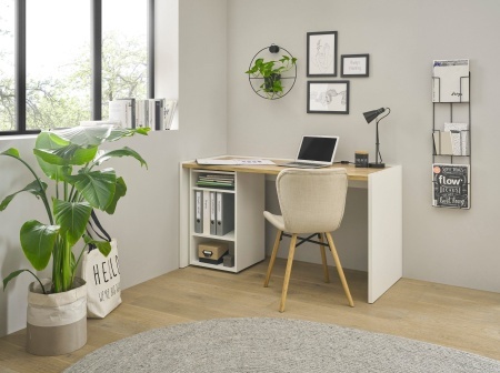 Set birou și comodă Giron, 143x63x77 cm, alb/antracit, PAL melaminat, design modern, certificat FSC®