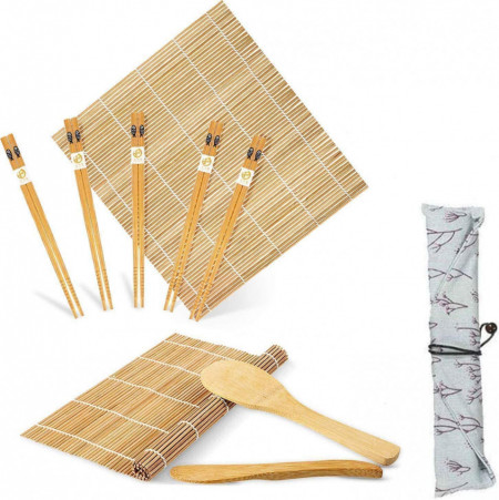 Set de 10 accesorii pentru sushi Killow, bambus, natur