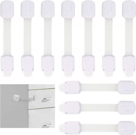 Set de 10 incuietori pentru siguranta copii Gramiibeau, plastic, alb, 19,3 x 3,5 cm - Img 1
