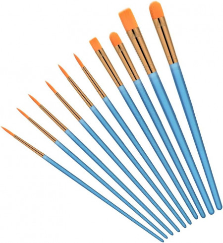 Set de 10 pensule pentru pictura DSNOW, nailon, albastru/portocaliu, 17,5-19,5 cm
