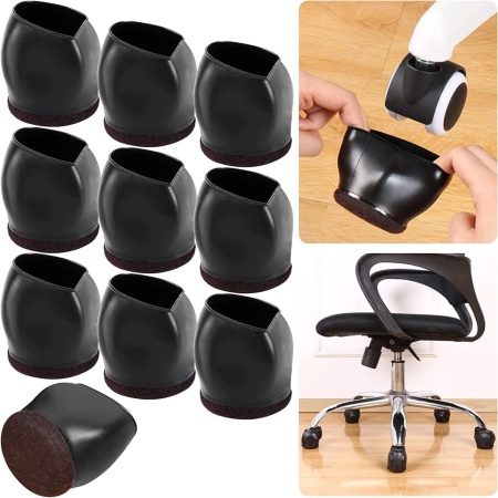 Set de 10 protectii pentru scaunul de birou Ezprotekt, silicon/pasla, negru, 6,7 cm