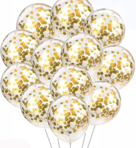 Set de 100 baloane cu confetti Veilhoho, latex, alb/auriu, 30 cm - Img 1