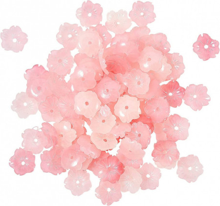 Set de 100 margele in forma de flori pentru bricolaj Airssory, rasina, roz, 10 mm