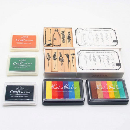 Set de 15 stampile si 5 cutii cu cerneala Easylife, lemn/cauciuc, multicolor - Img 1
