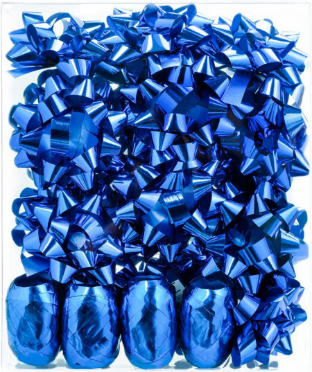 Set de 18 fundite si 4 role de banda pentru Craciun Holijolly, polipropilena, albastru, 8,89 cm
