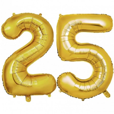 Set de 2 baloane pentru aniversare 25 ani Mw Malowine, folie, auriu, 101 cm
