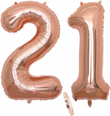 Set de 2 baloane Zooting, cifra 21, folie, rose, 101 cm