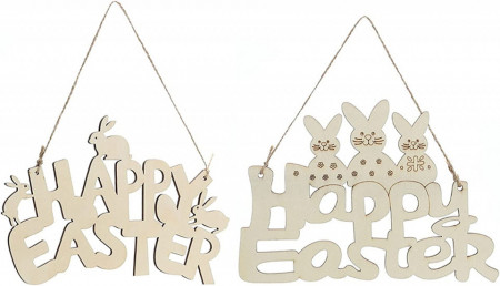 Set de 2 decoratiuni pentru Paste HEIGOO, textil/lemn, natur, 22 x 14,5 cm