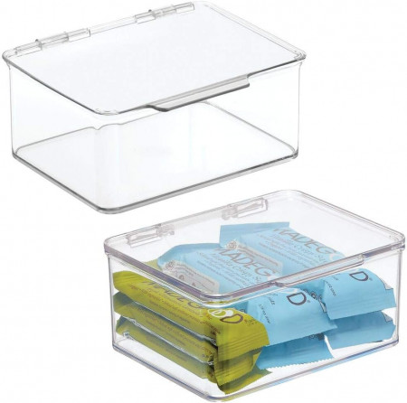 Set de 2 organizatoare cu capac pentru bucatarie mDesign, plastic, transparent, 1,2 L, 16,5 x 14,2 x 7,6 cm