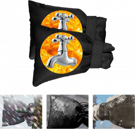 Set de 2 protectii impermeabile pentru robinet Butyeak, nailon, negru/portocaliu/argintiu, 14 x 19 cm - Img 1