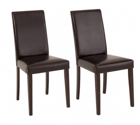Set de 2 scaune Lucca piele sintetica/lemn masiv de pin, maro inchis, 43 x 56 x 92 cm - Img 1