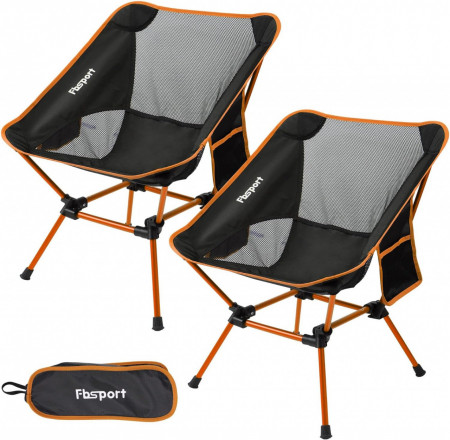 Set de 2 scaune pliabile pentru camping FBSPORT, nailon/aluminiul, portocaliu/negru/gri, 65 x 52 cm , maxim 150 kg - Img 1