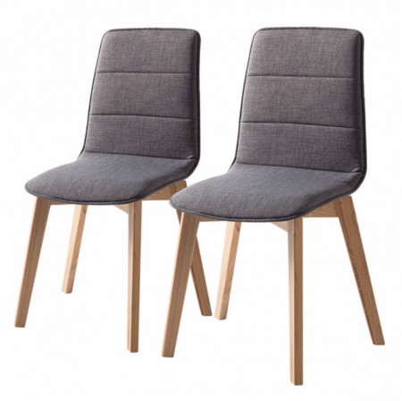 Set de 2 scaune Vallrun tapitat, tesatura/stejar masiv, gri inchis, 48 x 93 x 61 cm - Img 1