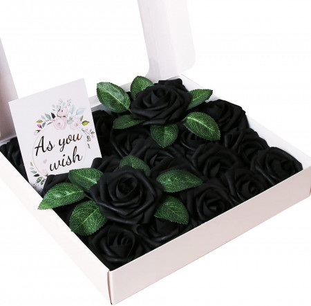 Set de 25 flori artificiale ASYOUWISH, spuma, negru/verde, 8 x 26 cm