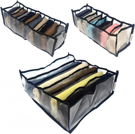 Set de 3 organizatoare pentru imbracaminte Sxspace, nailon, negru