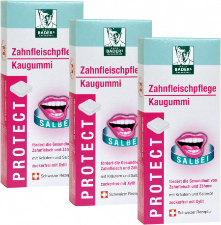 Set de 3 pachete de guma de mestecat BADERs Gesundheit , salvie, alb, 3 x 20 pastile, 150 g - Img 1