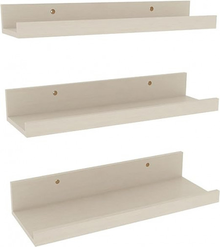 Set de 3 rafturi de perete RLAVBL, lemn, alb, 40 x 14 x 6.8 cm / 40 x 12 x 5.8 cm / 40 x 9.7 x 5 cm