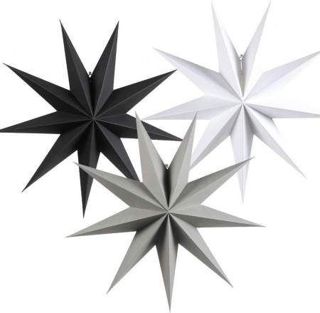 Set de 3 stele decorative Camilife , hartie, negru/alb/gri, 30 cm