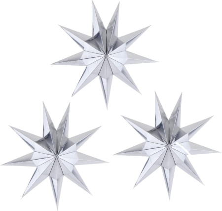 Set de 3 stele pentru Craciun Camilife, hartie, argintiu, 30 cm