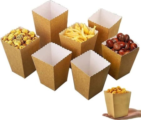 Set de 30 pungi pentru popcorn Einesin, hartie, maro/alb, 9 x 9 x 13,6 cm