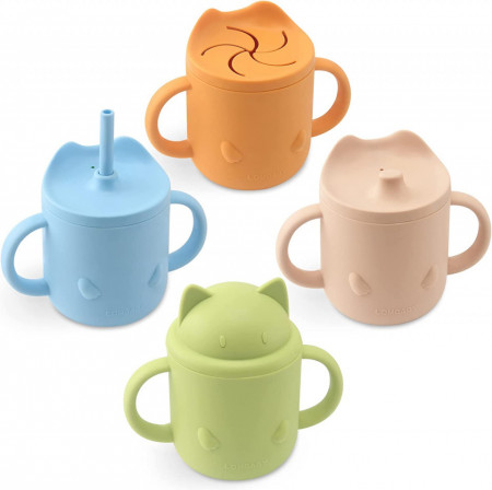 Set de 4 cani pentru copii LQMBABY, multicolor, silicon, 237 ml - Img 1