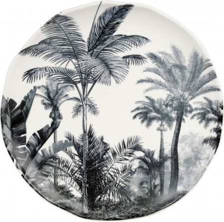 Set de 4 farfurii cu model tropical Papaye, portelan, alb/negru, 28 x 3 cm - Img 1