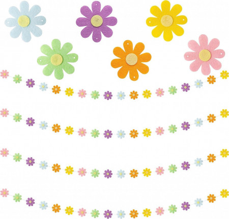 Set de 4 ghirlande de flori pentru petrecere BeYumi, pasla, multicolor, 2 m