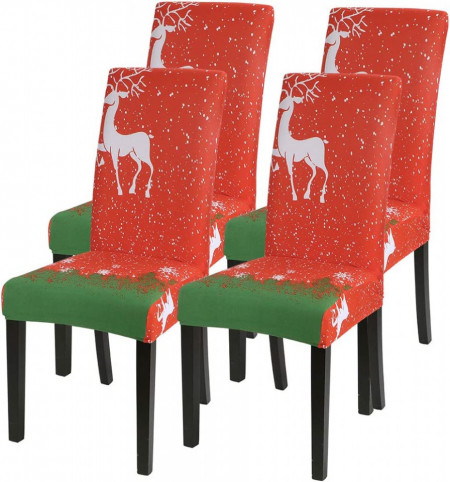 Set de 4 huse pentru scaune Shujin, rosu/alb/verde, poliester/spandex