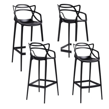 Set de 4 scaune de bar Karll, exterior/ interior, polipropilena, negru, 76 cm inaltime