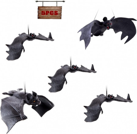 Set de 5 lilieci pentru Halloween MXJFYY, cauciuc, negru
