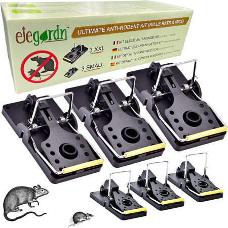 Set de 6 capcane pentru soareci Elegardn, metal, negru, 13,8 x 6,5 x 7,5 cm / 4,5 x 9,8 x 5,5 cm