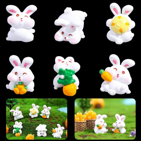 Set de 6 figurine miniaturale pentru decor gradina KyeeaDIY, rasina, model iepurasi, multicolor