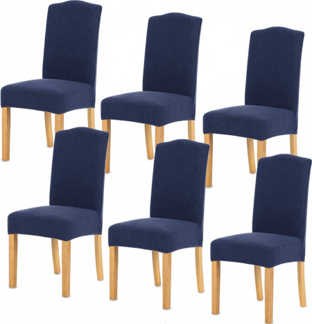 Set de 6 huse de scaun TIANSHU, poliester/spandex, albastru inchis - Img 1