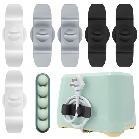 Set de 6 organizatoare siun tambur pentru cabluri Wohn&lebe, cauciuc/silicon, alb/negru/gri, 10 x 2,5 x 1,5 cm