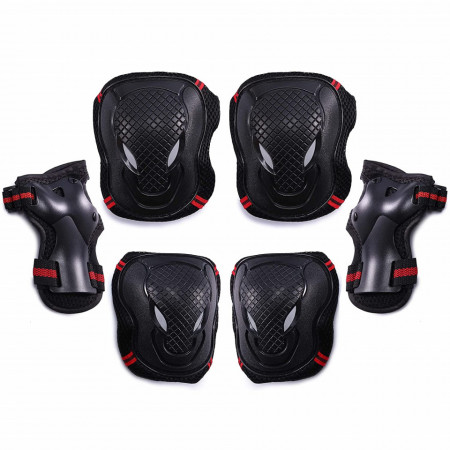 Set de 6 protectii pentru ciclism/patinaj SENLINRUI, plastic, rosu/negru, L - Img 1
