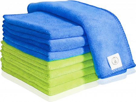 Set de 8 lavete pentru curatare, poliester/microfibra, verde/albastru, 25 x 25 cm