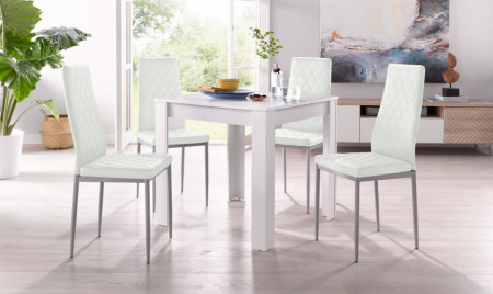 Set de living Lynn/Brooke 4 scaune si o masa, alb, 80 x 80 x 75 cm - Img 1