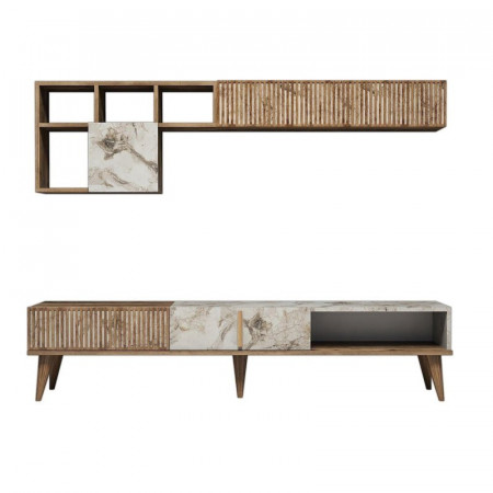 Set de mobilier pentru living Koga, PAL, maro/alb, 180 x 48,6 x 35 cm - Img 1