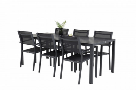Set de o masa si 6 scaune de gradina Hiran, metal, negru/gri - Img 1