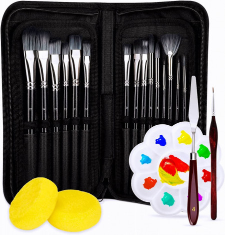 Set de pensule cu paleta si spatule pentru pictura Artkaler, negru, lemn/plastic/metal, 20 piese