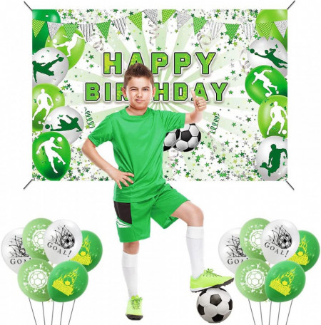 Set de petrecere cu fotbal Ungfu Mall, verde/alb, poliester, 150 x100 cm / 12 cm - Img 1