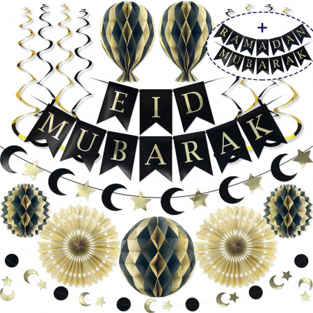 Set de petrecere pentru Ramadan Bitsy Party Co, hartie, negru/auriu, 18 piese