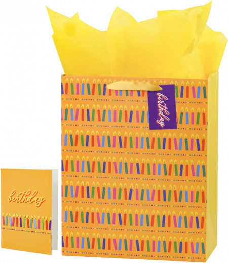 Set de punga cadou cu felicitare Loveinside, hartie, galben, 33 x 14,6 x 26,6 cm